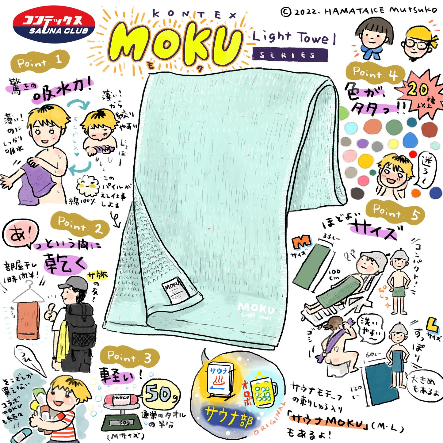 【オリジナルサウナタオル】MOKUシリーズ(全5種類)